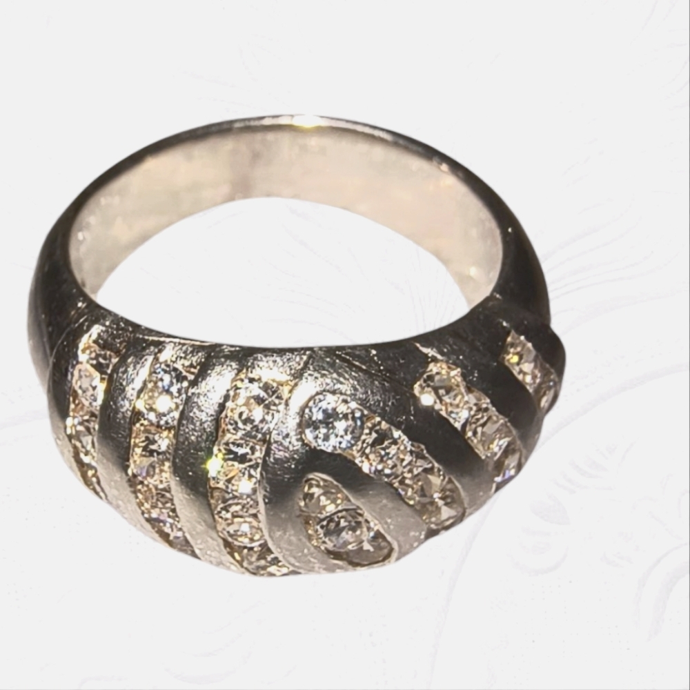 Chunky Wide Band Sterling Silver & CZ Sparkle or Engagement Ring